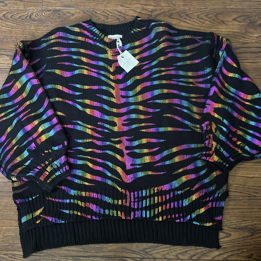 AndTheWhy size M/L Women's Black Colorful Metallic Zebra Print Pullover Sweater